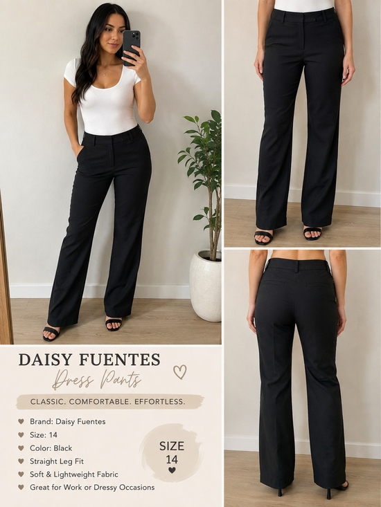 Daisy Fuentes Pants - Daisy Fuentes Black Straight-Leg Dress Pants Size 14